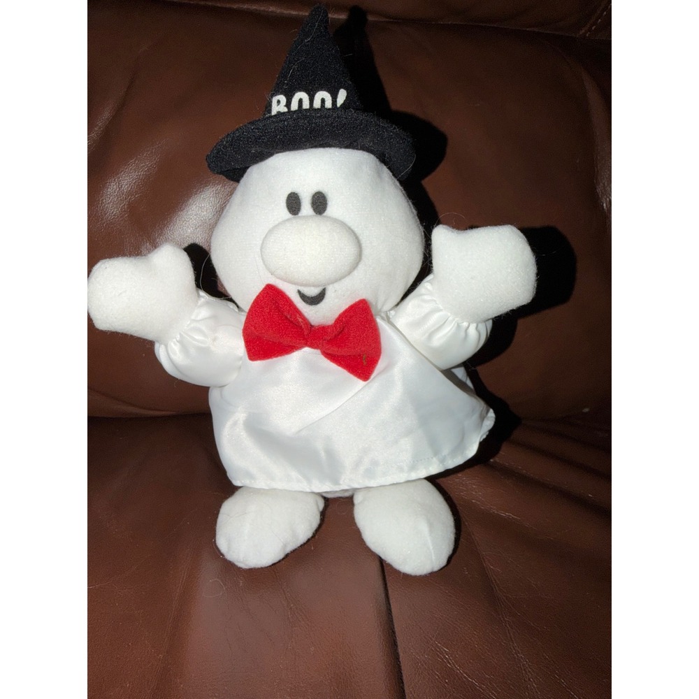 Soft Dreams Halloween Ghost Plush Boo Hat Red‎ Bow Tie Vintage White 8 Inch